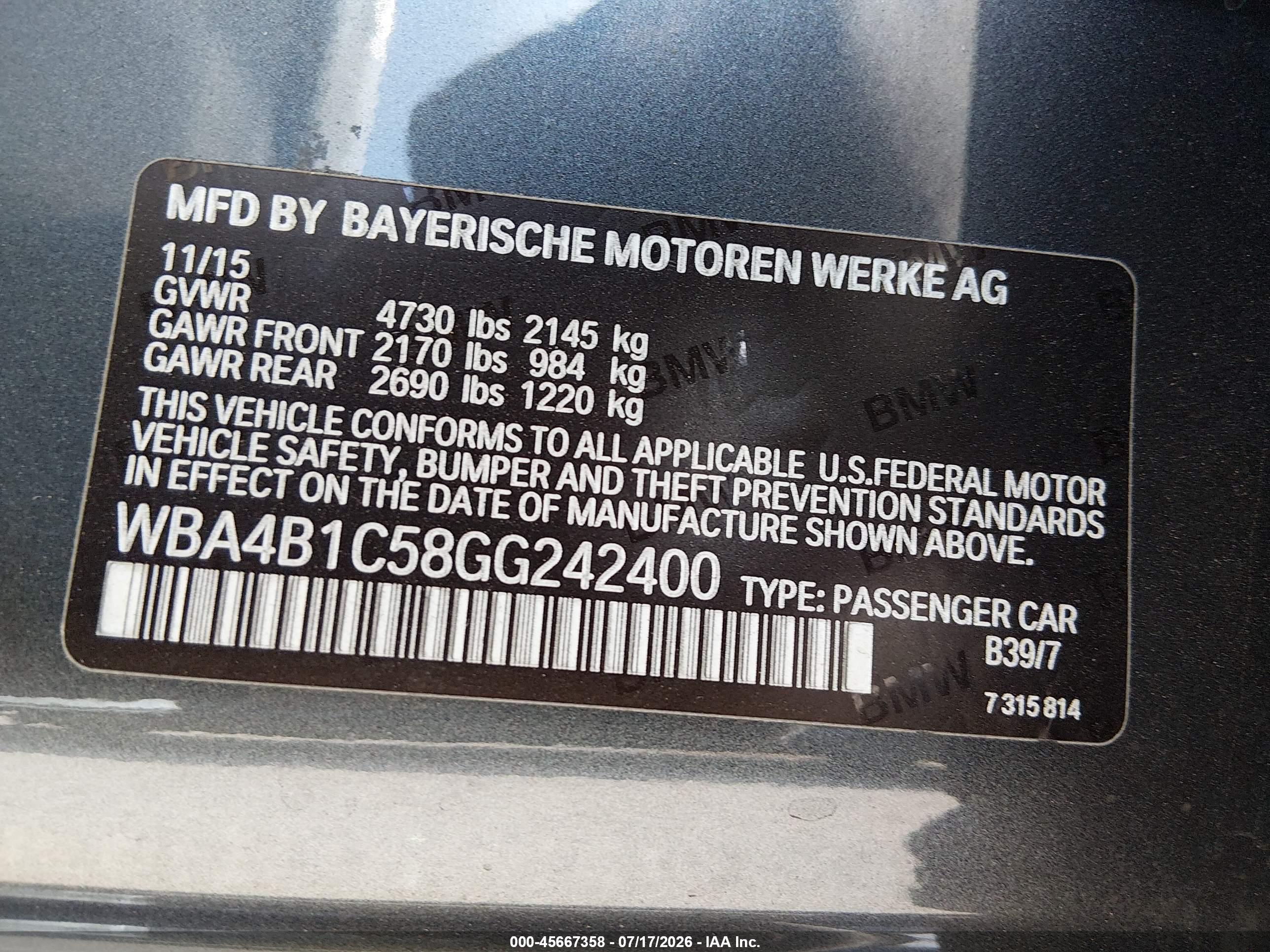 2016 BMW 435I GRAN COUPE GC