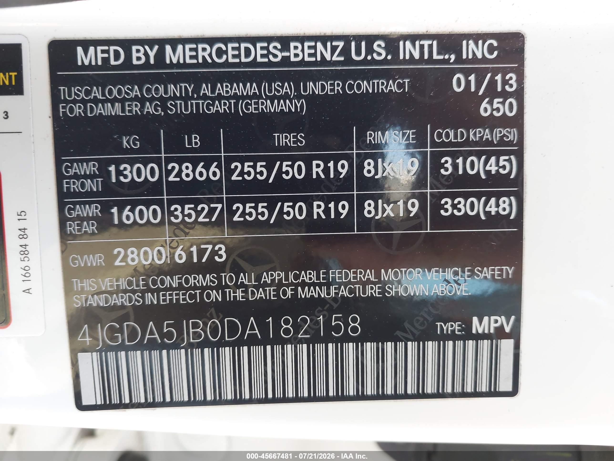 2013 MERCEDES-BENZ ML 350 ML350