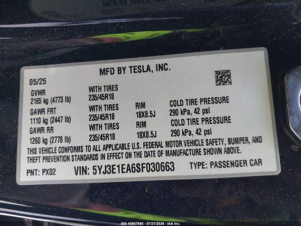 2025 TESLA MODEL 3