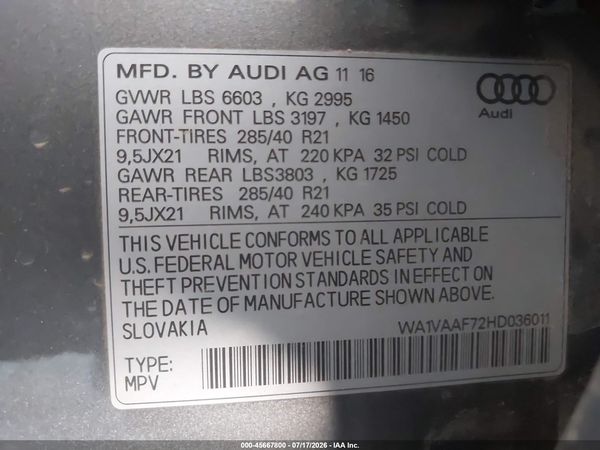 2017 AUDI Q7 3.0T PREMIUM