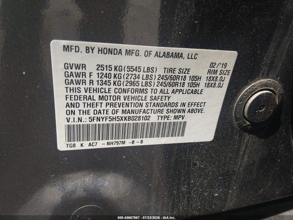 2019 HONDA PILOT EX-L