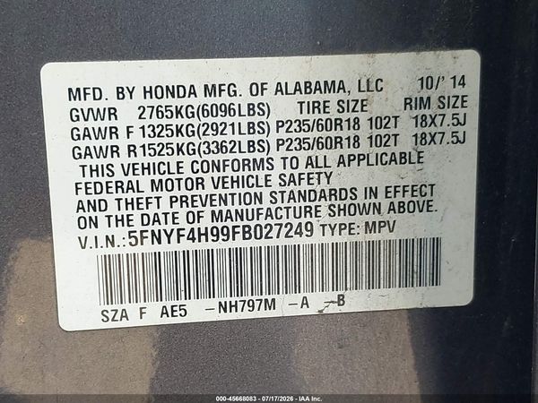2015 HONDA PILOT TOURING