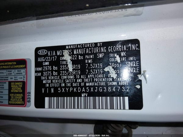 2018 KIA SORENTO 3.3L SX