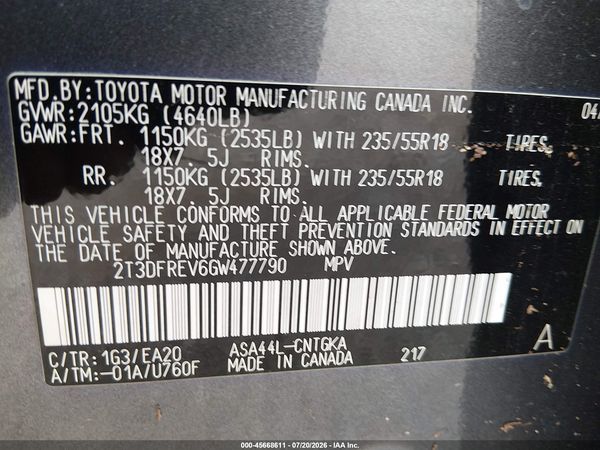 2016 TOYOTA RAV4 LIMITED