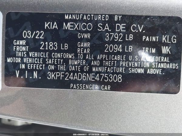 2022 KIA FORTE LXS