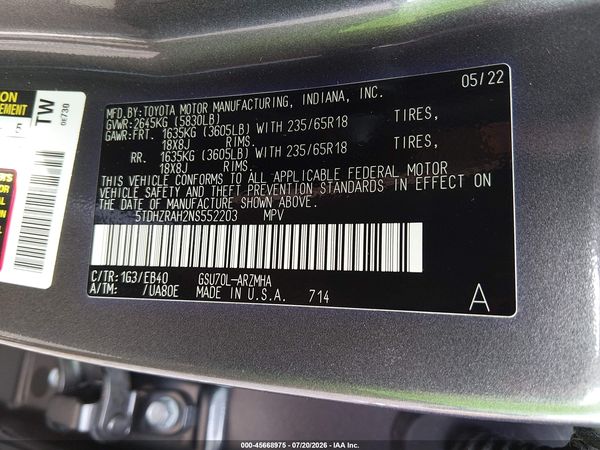 2022 TOYOTA HIGHLANDER XLE