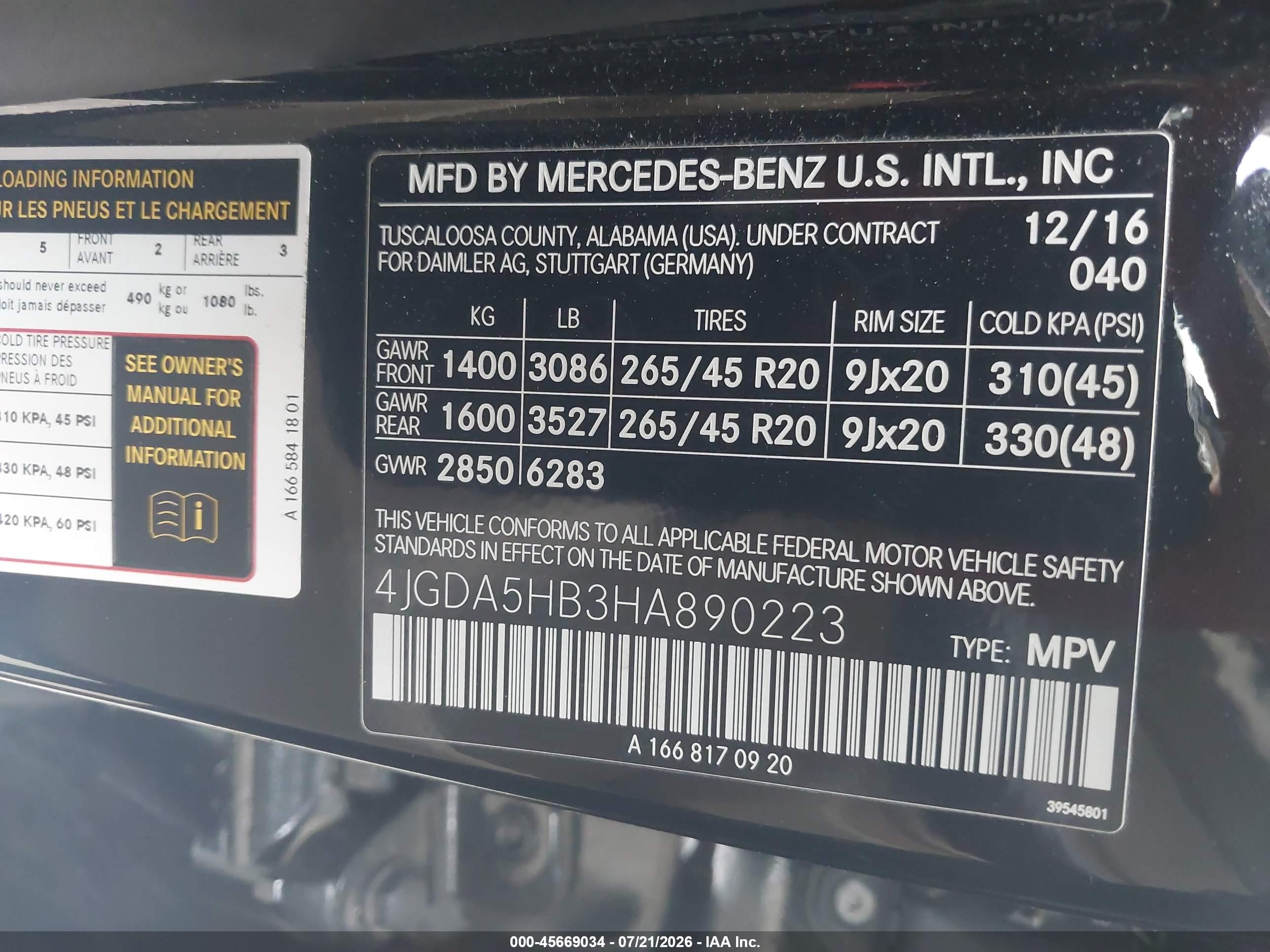 2017 MERCEDES-BENZ GLE 350 4MATIC