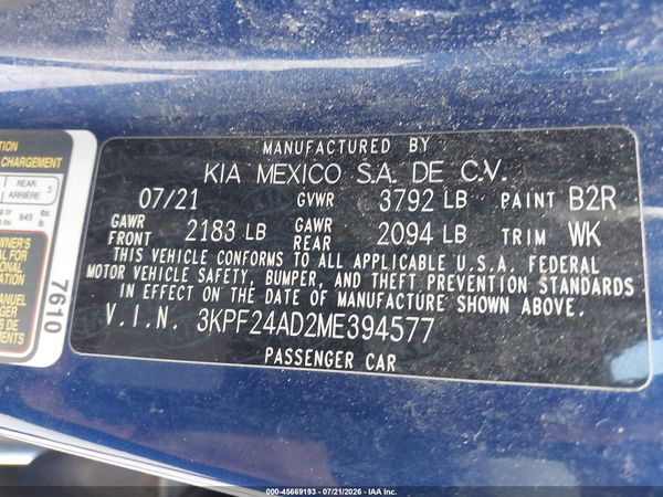 2021 KIA FORTE LXS