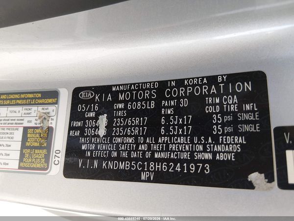 2017 KIA SEDONA LX