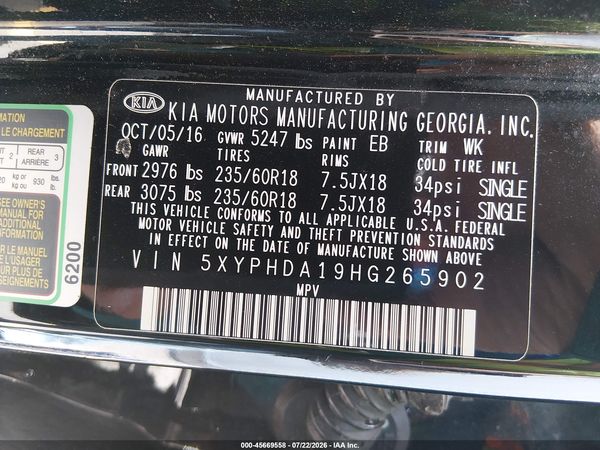 2017 KIA SORENTO 2.0T EX