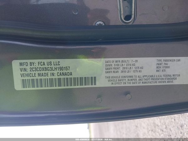 2020 DODGE CHARGER SXT RWD