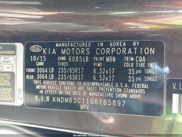 2016 KIA SEDONA LX