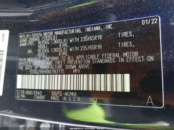 2022 TOYOTA HIGHLANDER XLE