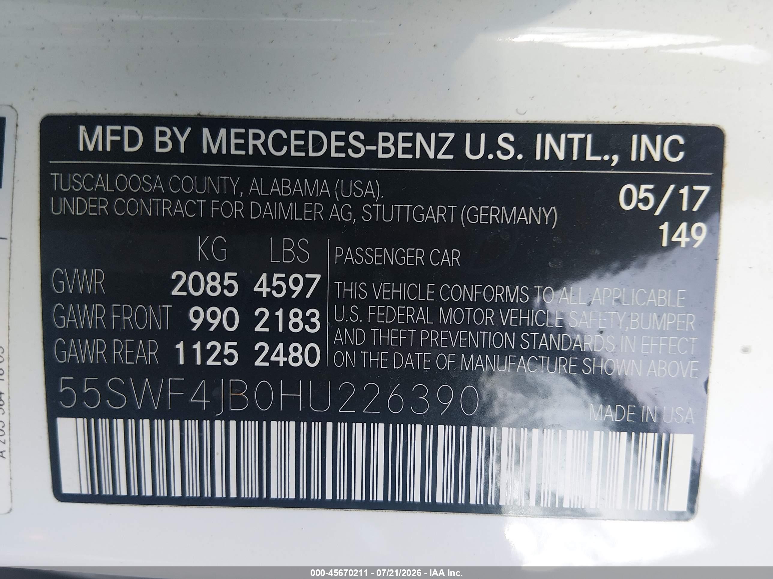 2017 MERCEDES-BENZ C 300 C300