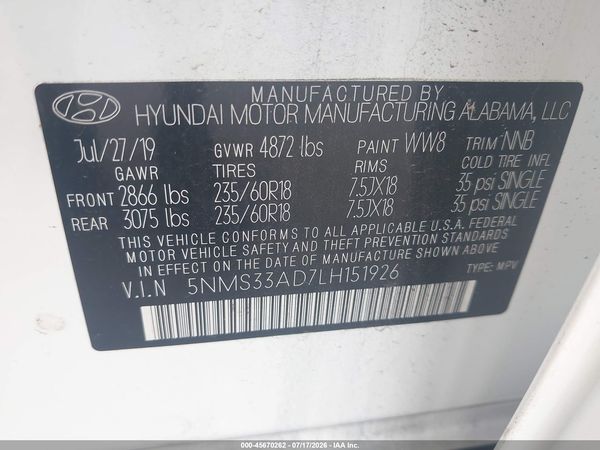 2020 HYUNDAI SANTA FE SEL