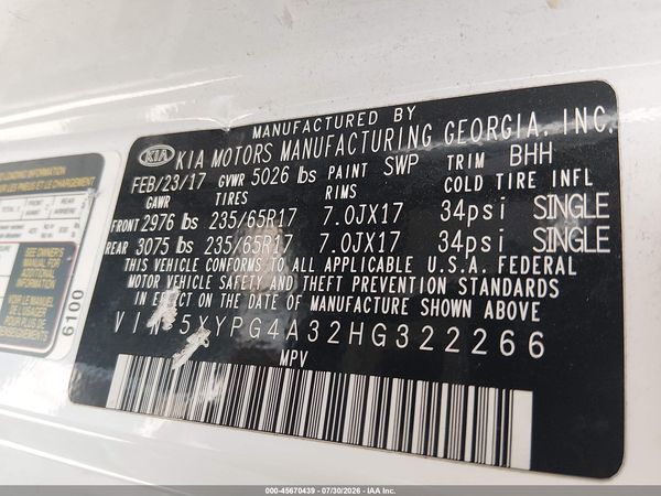 2017 KIA SORENTO 2.4L LX