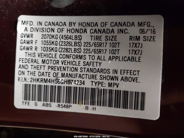 2016 HONDA CR-V EX