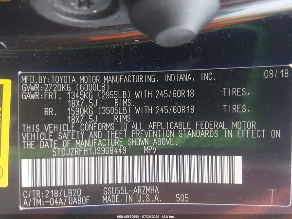2018 TOYOTA HIGHLANDER XLE