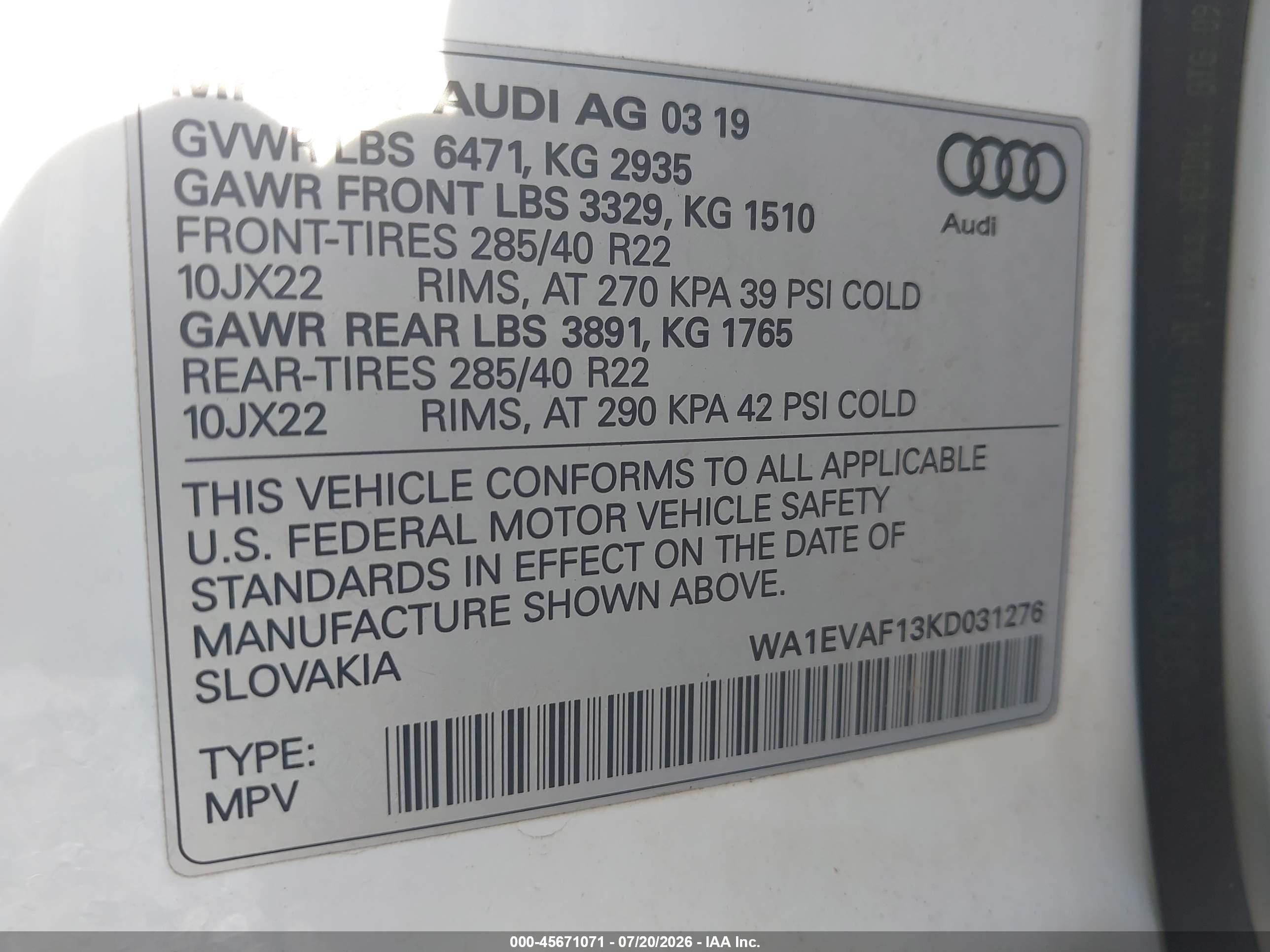 2019 AUDI Q8 55 PREMIUM
