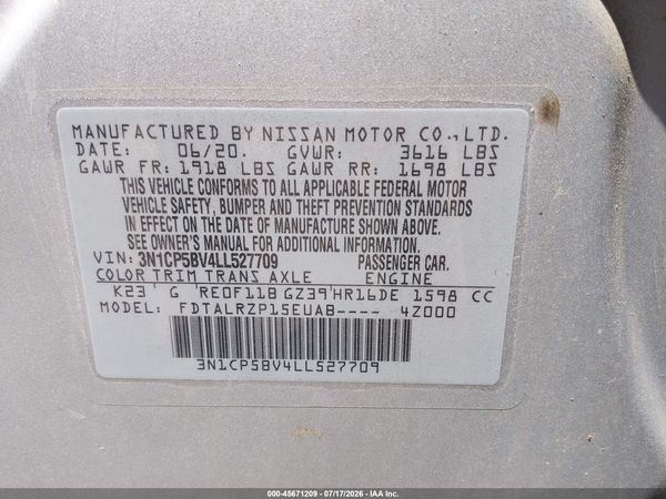 2020 NISSAN KICKS S XTRONIC CVT