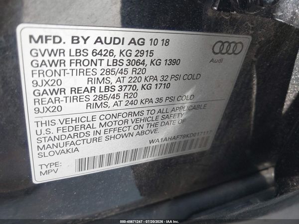 2019 AUDI Q7 45 PREMIUM/45 SE PREMIUM