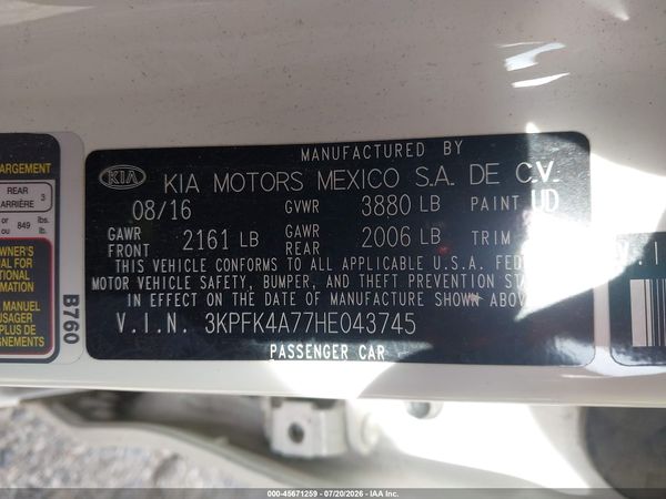 2017 KIA FORTE LX