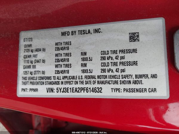 2023 TESLA MODEL 3 REAR-WHEEL DRIVE