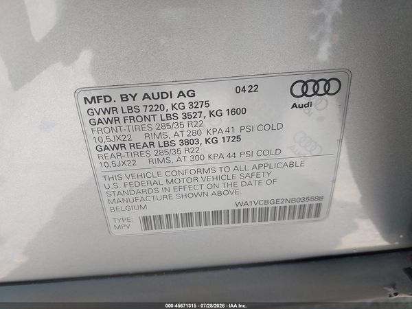 2022 AUDI E-TRON S PRESTIGE QUATTRO