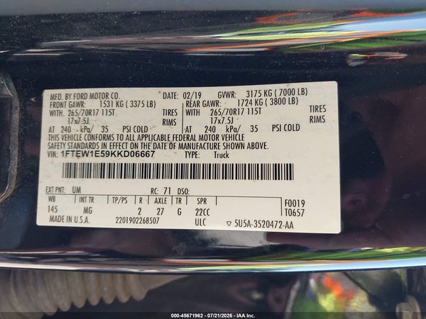 2019 FORD F-150 XLT
