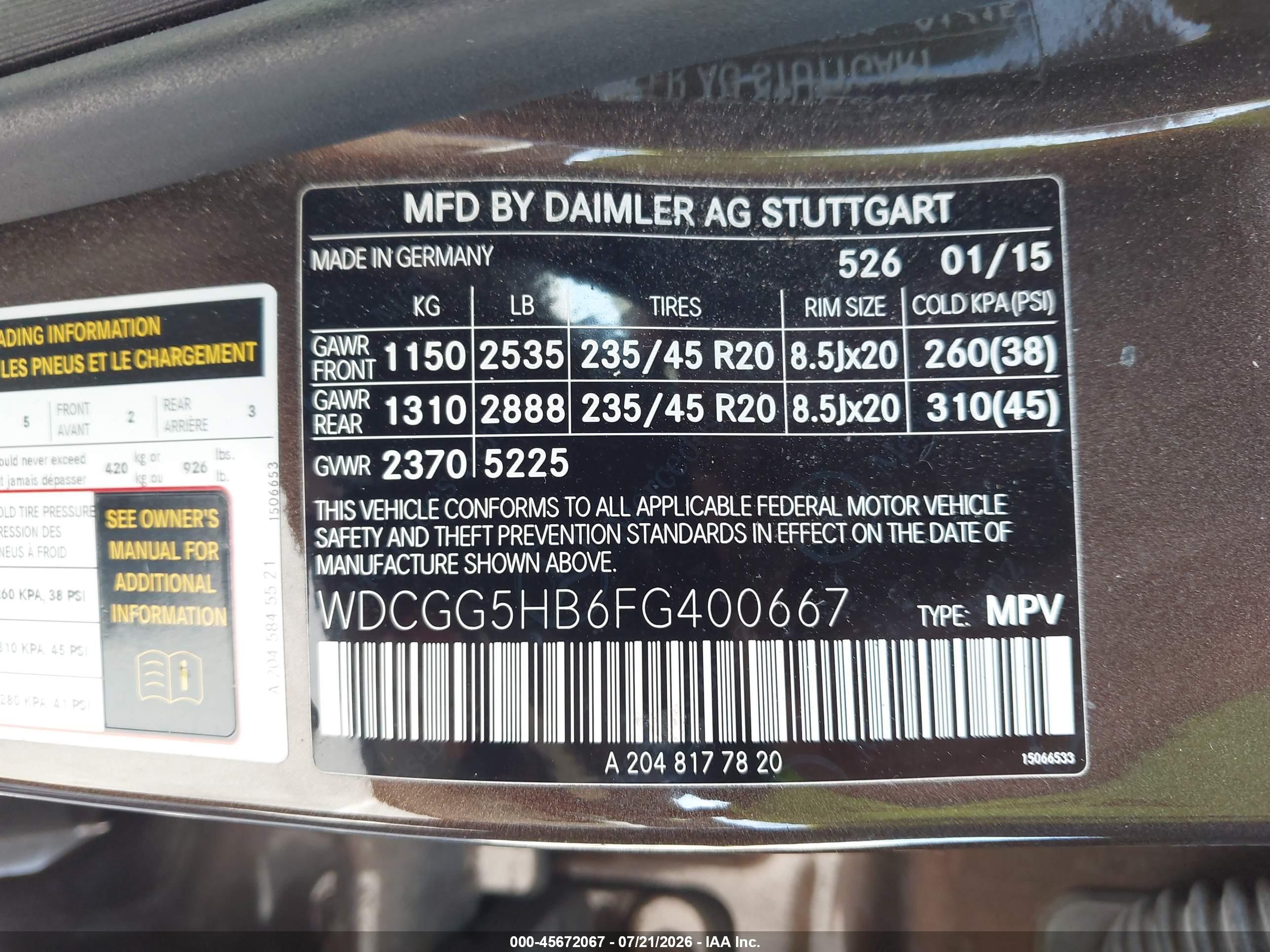 2015 MERCEDES-BENZ GLK 350 GLK350