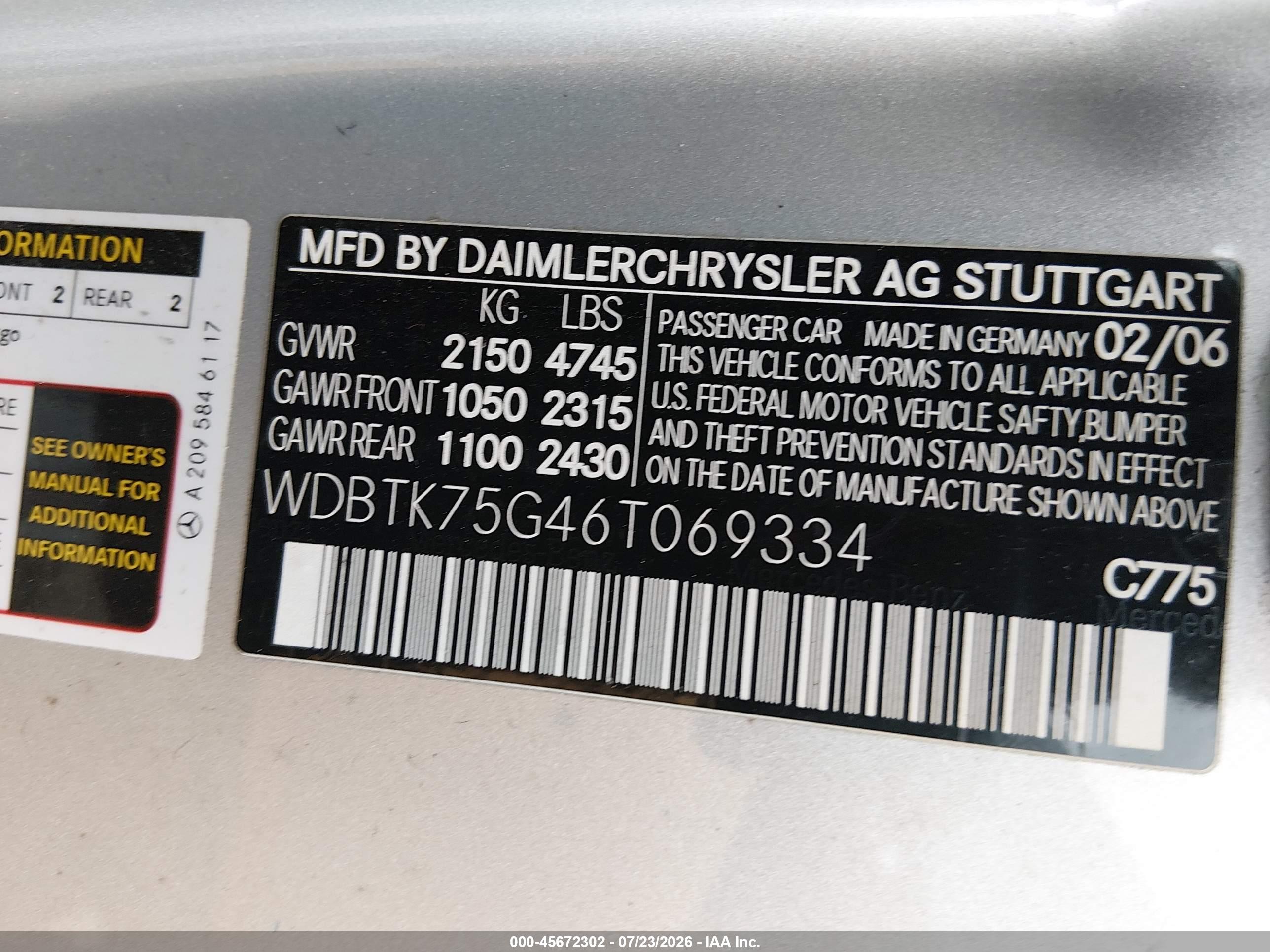 2006 MERCEDES-BENZ CLK 500 CLK500