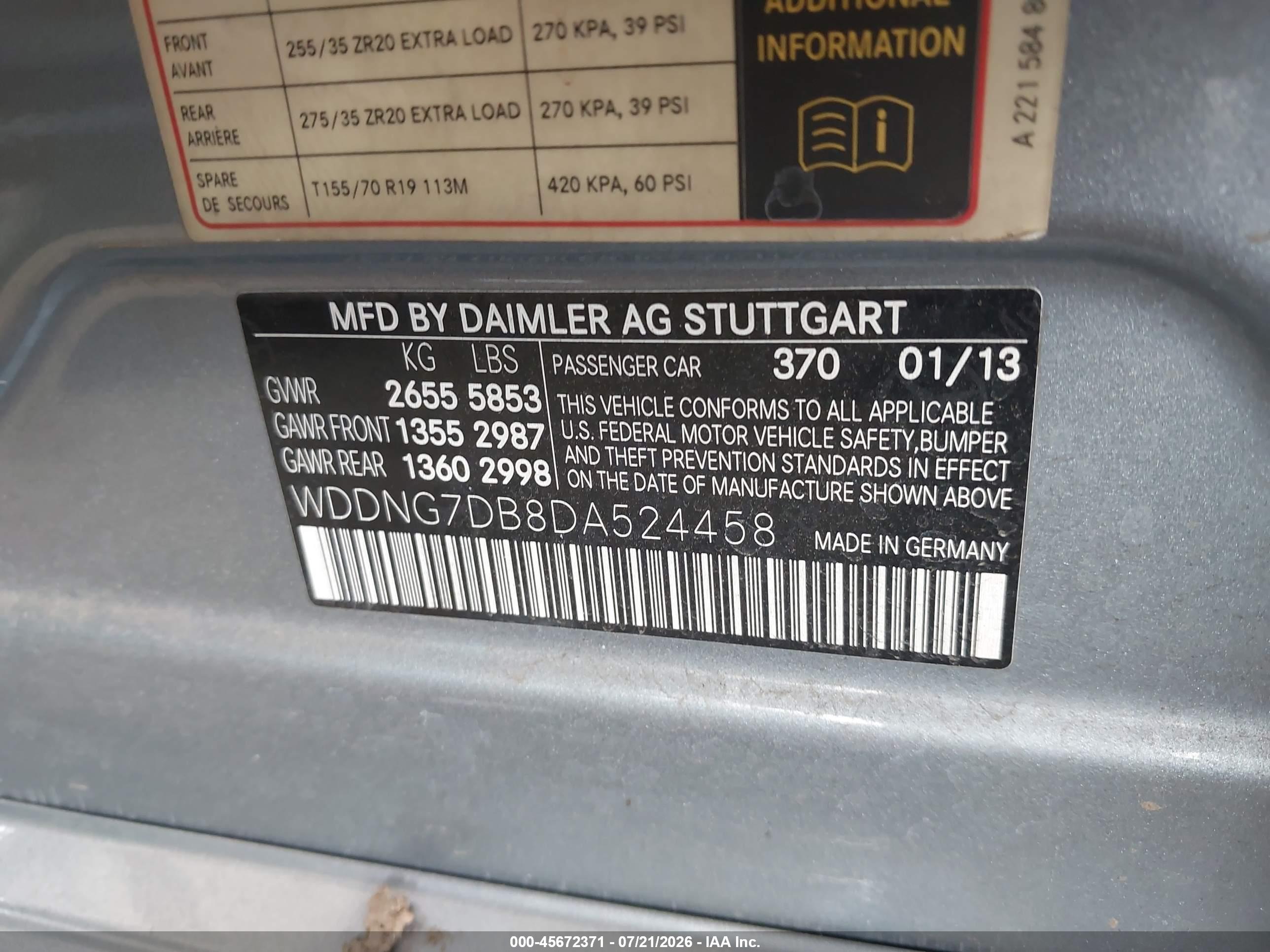 2013 MERCEDES-BENZ S 550 S550