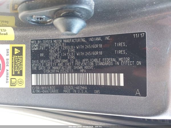 2018 TOYOTA HIGHLANDER XLE