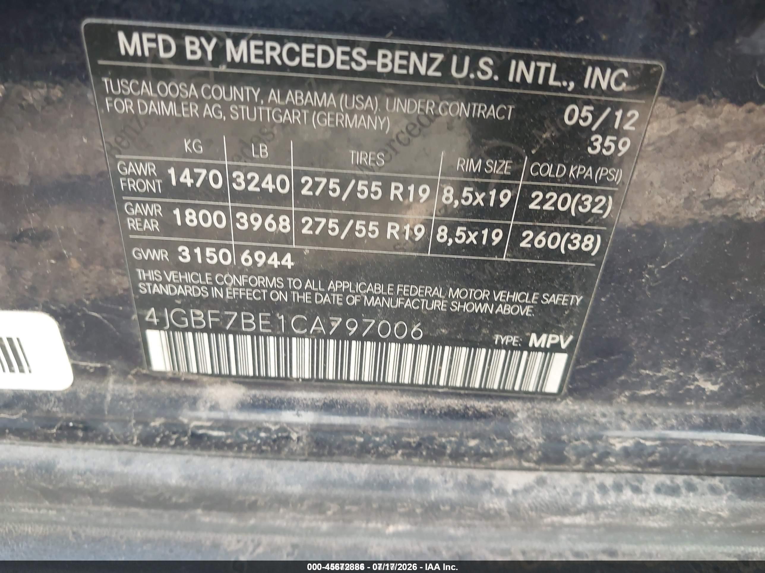 2012 MERCEDES-BENZ GL 450 GL450 4-MATIC