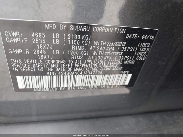 2018 SUBARU OUTBACK 2.5I LIMITED