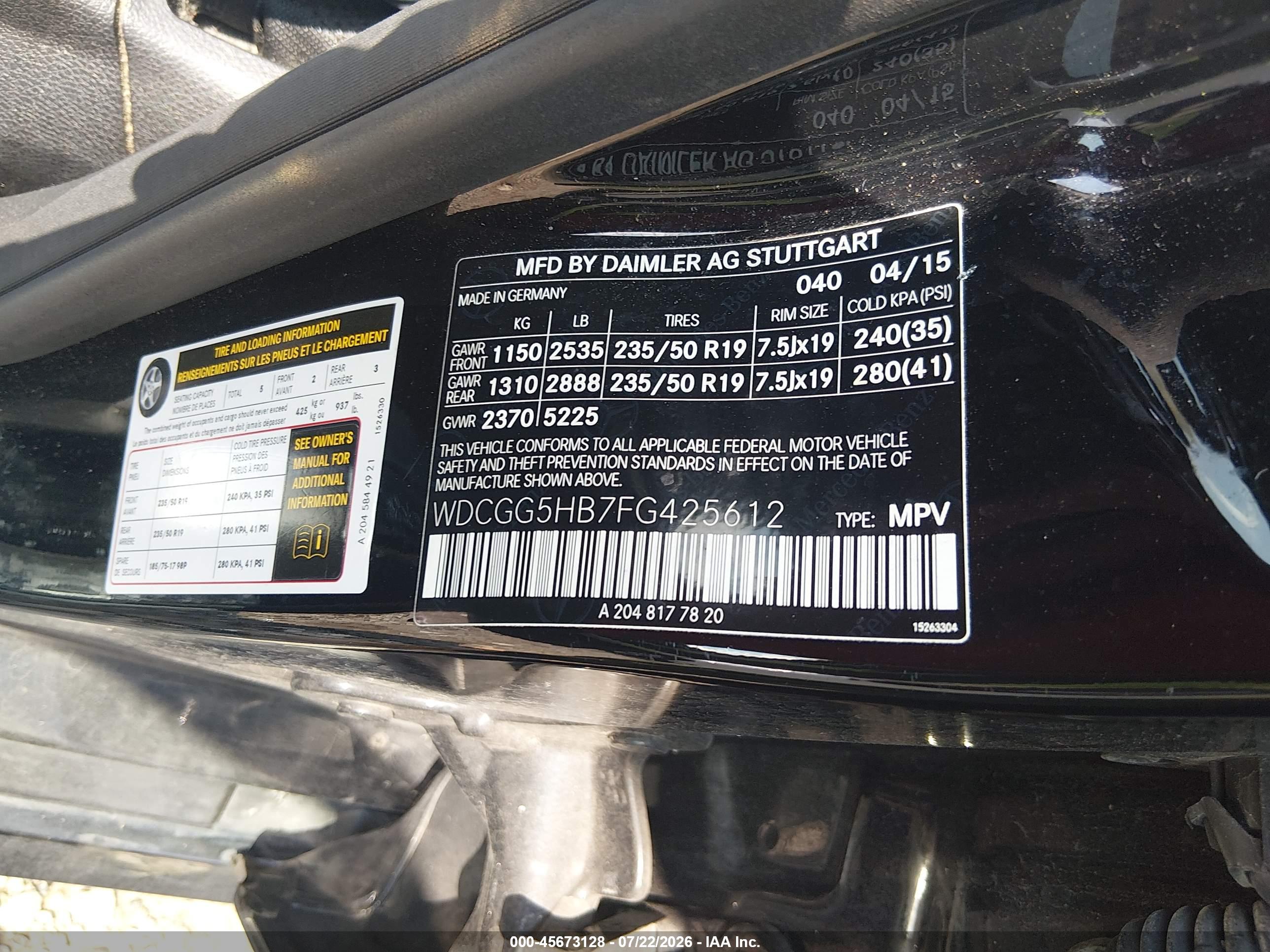 2015 MERCEDES-BENZ GLK 350 GLK350