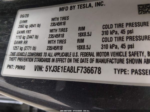 2020 TESLA MODEL 3