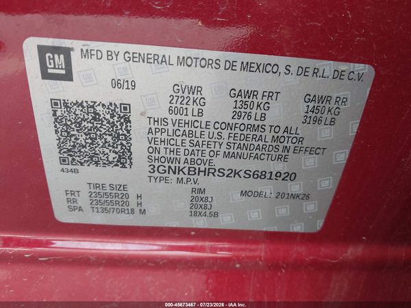 2019 CHEVROLET BLAZER 3LT — I9