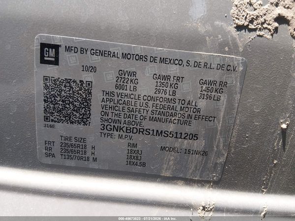 2021 CHEVROLET BLAZER FWD 3LT — I9