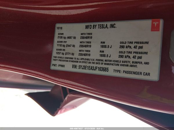 2018 TESLA MODEL 3 LONG RANGE/MID RANGE