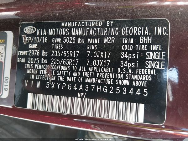 2017 KIA SORENTO 2.4L LX