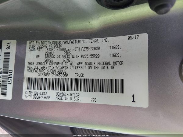 2017 TOYOTA TUNDRA LIMITED 5.7L V8