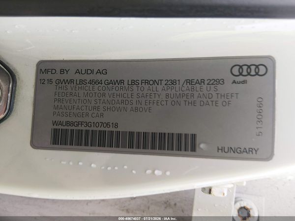 2016 AUDI A3 2.0T PREMIUM
