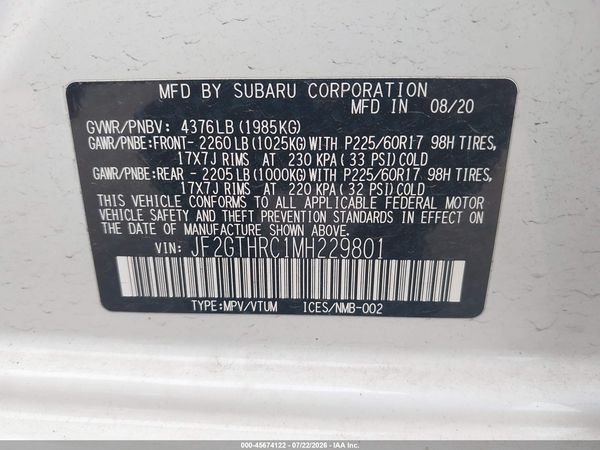 2021 SUBARU CROSSTREK SPORT — I9