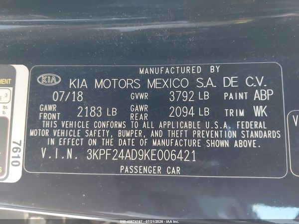 2019 KIA FORTE LXS