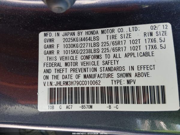 2012 HONDA CR-V EX-L