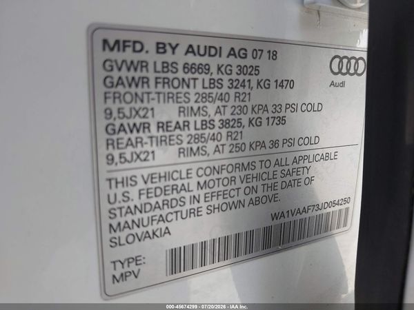 2018 AUDI Q7 3.0T PREMIUM