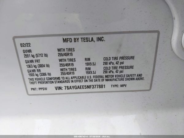2022 TESLA MODEL Y