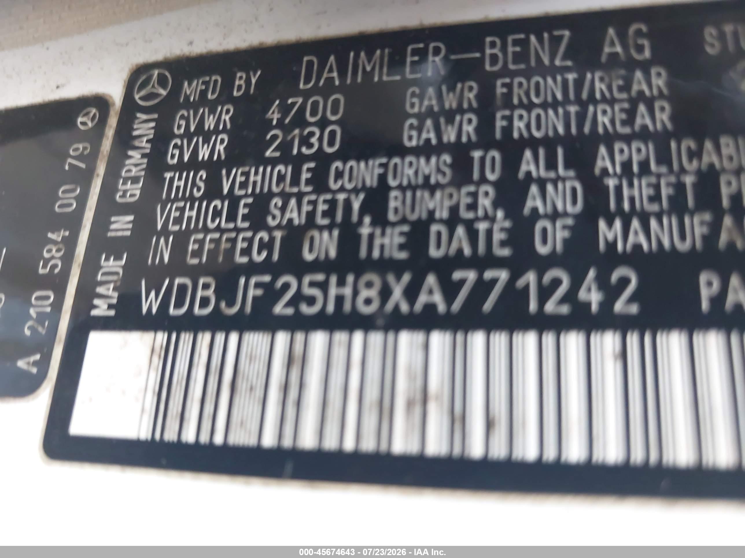1999 MERCEDES-BENZ E 300 DIESEL E300