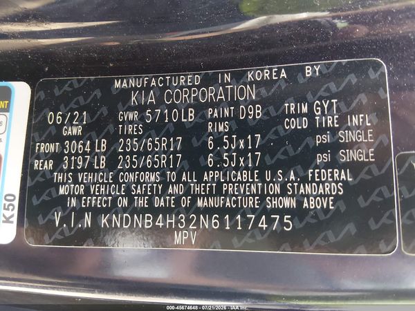 2022 KIA CARNIVAL MPV LX SEAT PACKAGE